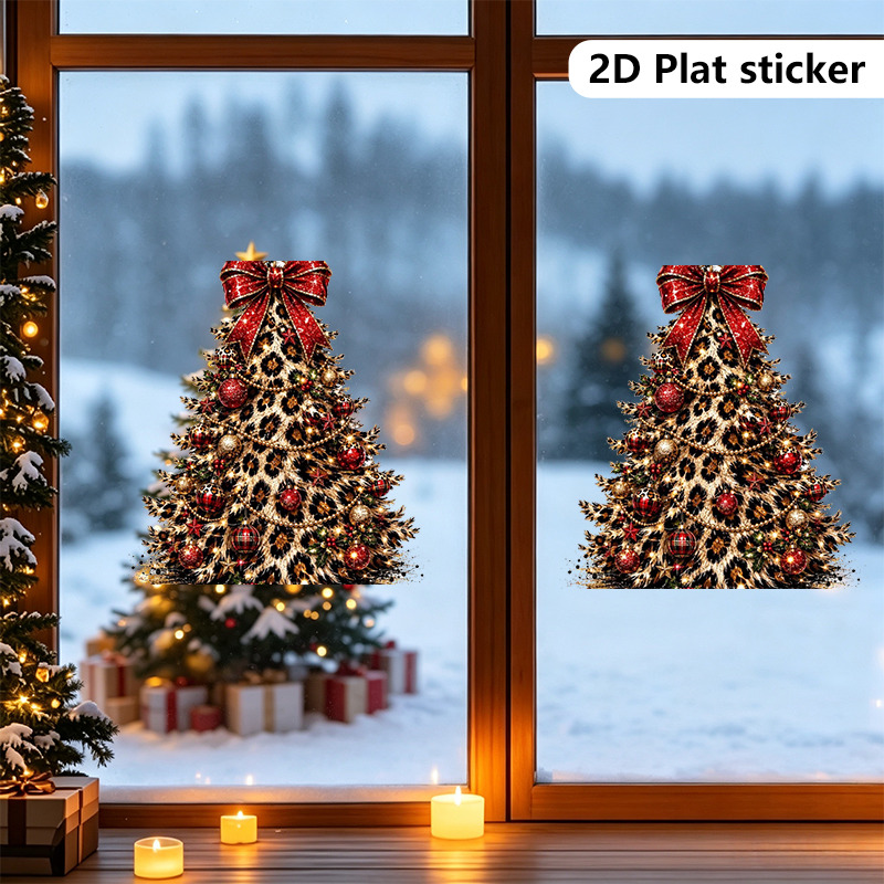 TEMU 1 Set 2 stuks Luipaardprint Kerstbomen, Glaspapier, Vakantiedecoraties, Gemakkelijk te Plakken, Zeer Geschikt voor Kerst en Winter, Klassiek