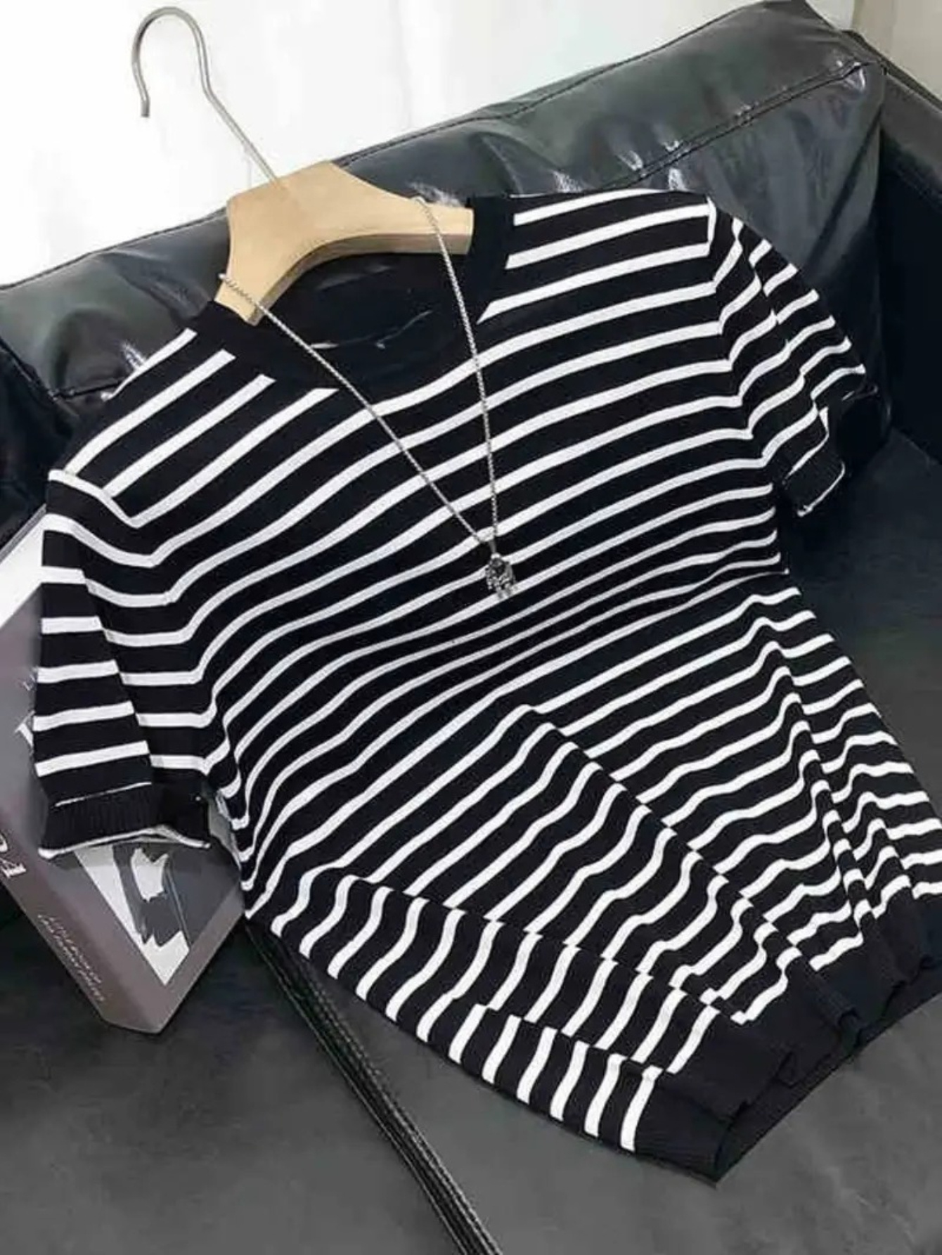 Rayas Verticales Camiseta De Rayas Negras Y Blancas Hombre Camisa