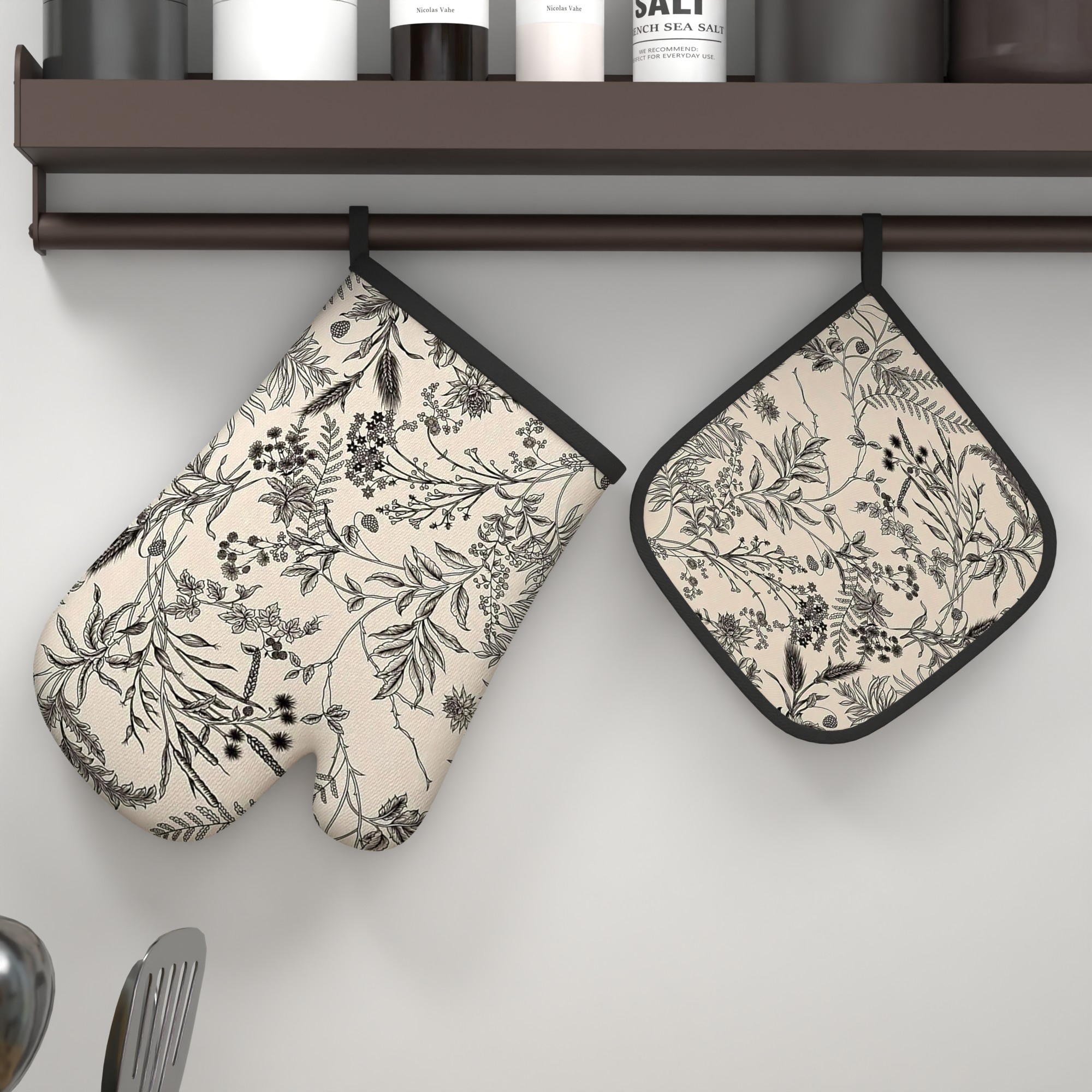 TEMU Ensemble de 2 pièces : Maniques et dessous-de-plat 10,,7 pouces à petit imprimé floral, résistants à la chaleur et antidérapants, style moderne.