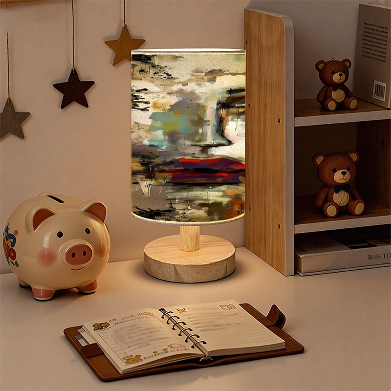 Surreal Abstract Face Full-Print Wooden Desk Lamp