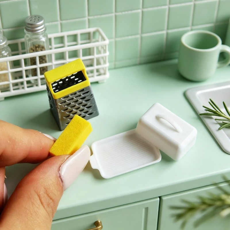 TEMU 3pcs/set 1:12 Dollhouse Miniature Kitchen Additions, Simulated Cheese Grater, Storage Box Model Ornament Set, Scene Miniature Scene Dollhouse