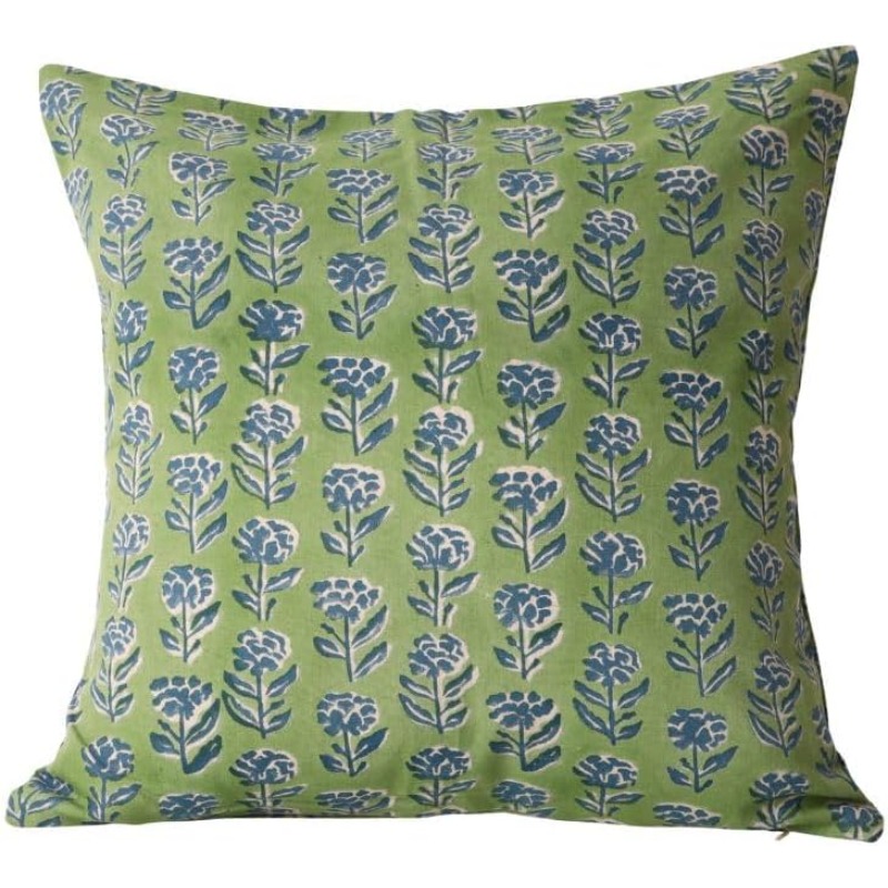TEMU 2d Flat - Just 1pc Double-sided Printed Green Background Blue Flower Plant Pattern Pillowcase, Suitable For Sofa, Balcony, Country Style Home