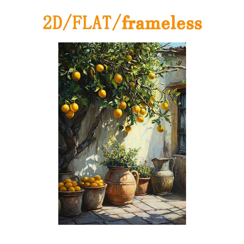 TEMU 2d Flat, [2d Flat] 1pc Frameless Canvas Poster, Vibrant Lemon Tree With , Rustic Flower Pot, And , Modern Vintage Design, Suitable For Home