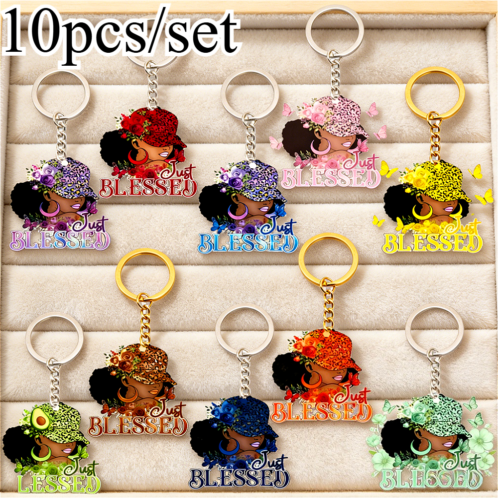 TEMU 10pcs Blessed Keychain Set, Stylish And Unique Keychain Pendants, Unisex, Couple Keychains, Prom Gifts, For Casual Attire, Vacations, Parties,