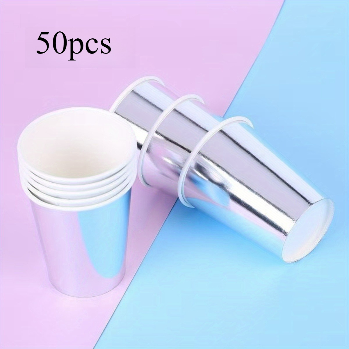 Image of 50pcs Iridescent Holographic Cups-shiny Metallic Silvery Party Cups For Drinks, Party Decorative Cups For Coffee, Tea, Milk, Suitable For Party, Picnic, Travel And Event (silvery)