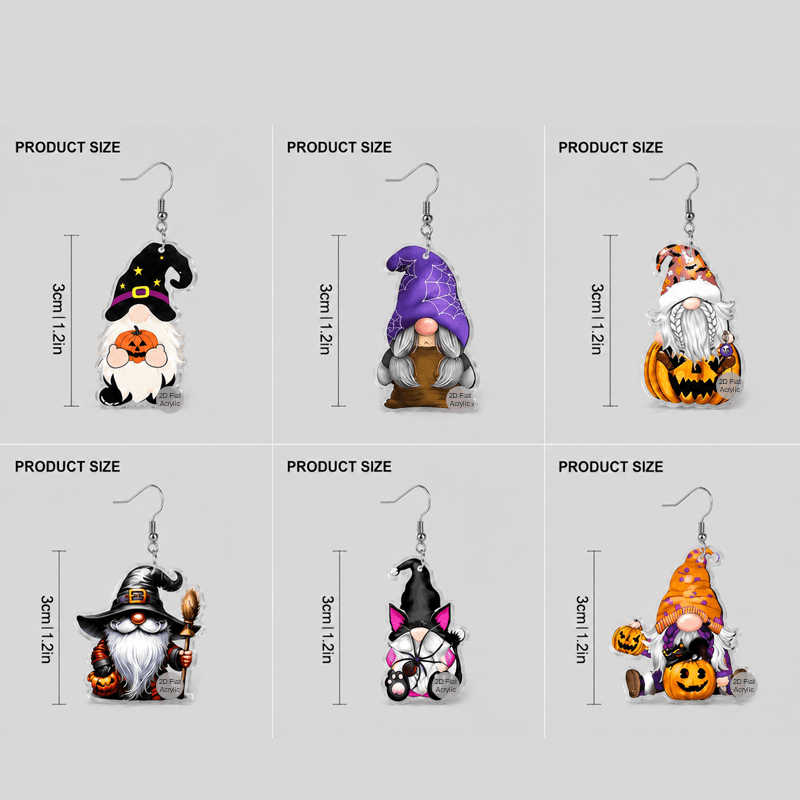 Halloween Witch Gnome Pumpkin Acrylic Earring Set, 6 Pairs