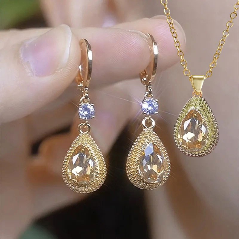 TEMU 3pcs Fashionable Water Drop Easy Shining Earrings Necklace Party Commemorative Jewelry Versatile Exquisite Christmas Birthday Gift