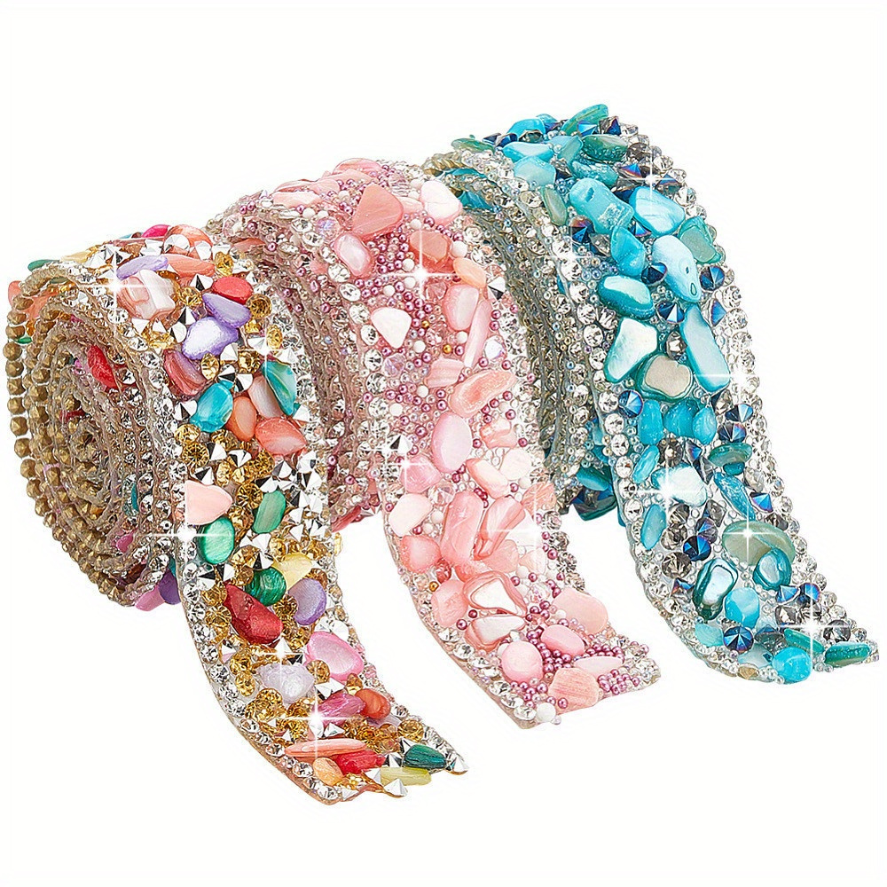 1 Set Of 3pcs 3 Colors Hotfix Rhinestone Tape With Stones Clothing Accessories Belt Decoration Mixed Colors 20x4~5mm…: retailer-supplied image