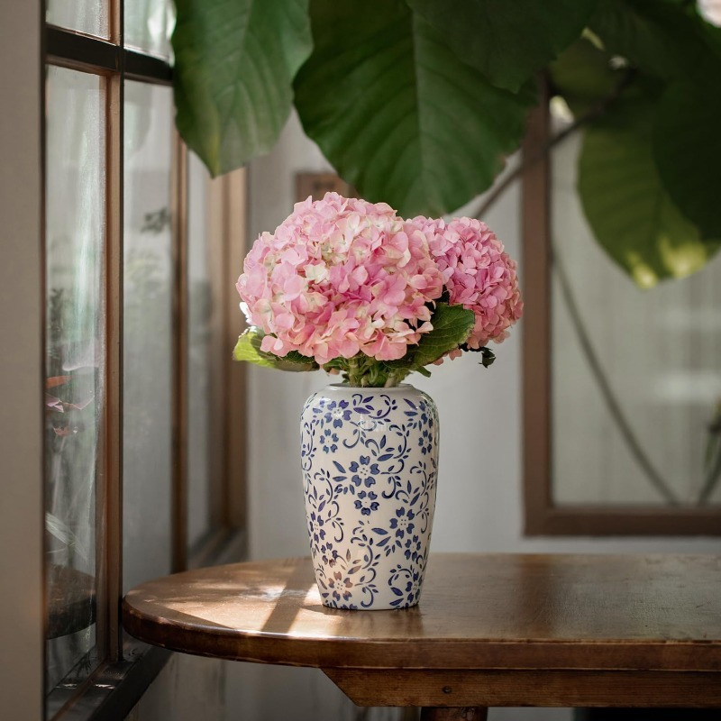 1個 手作り中国青花磁器花瓶 ヴィンテージ丸型花瓶 青色 伝統的な中国