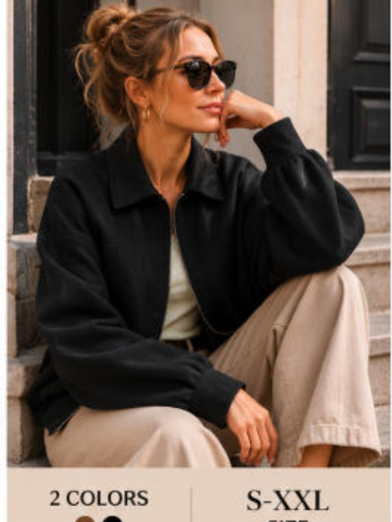 2026 fall winter european american cross border womens   jacket batwing sleeve zipper loose texture outerwear
