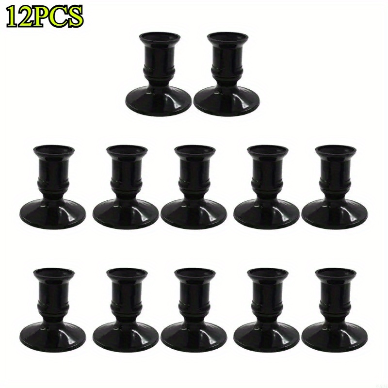 TEMU 12pcs Elegant Black Candle Holders - Cylinder Table Centerpieces, Durable Plastic Candlesticks For Wedding, Party, Banquet, Halloween, Christmas