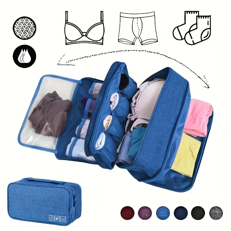TEMU Portable Travel Lingerie Organizer, Lightweight Zipper Storage Box, 6 Colors , Multi-compartment Design For Bras, Socks, And Underwear - Compact