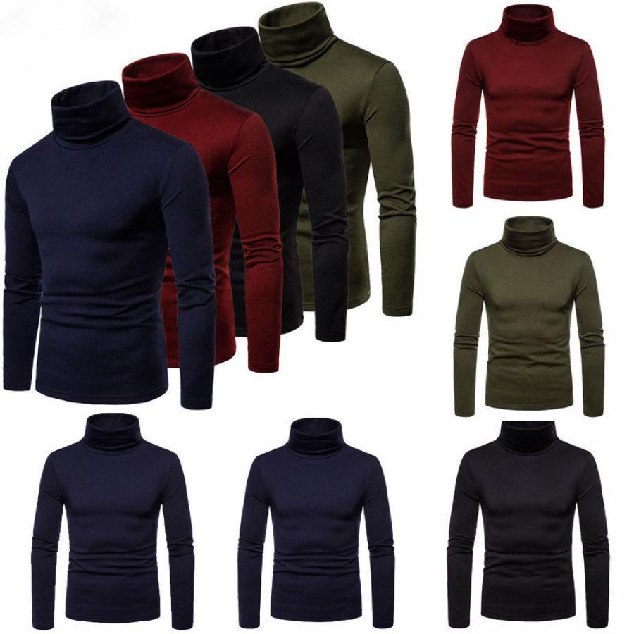 

Men Winter Thermal Pullover, Turtleneck Slim Fit Stretch T-shirt, Solid Color Long Sleeve Tops