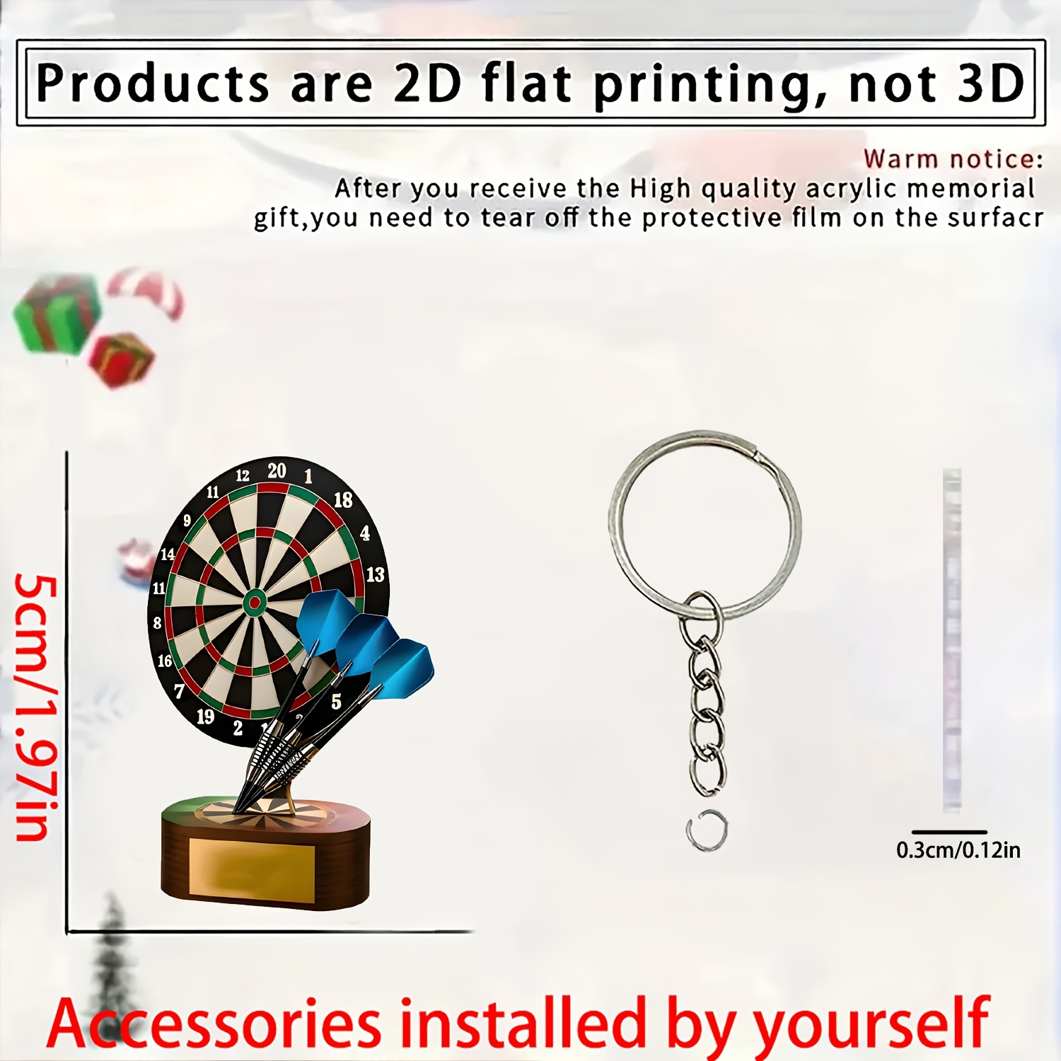 TEMU 2d Flat (dartboard Decoration) Keychain, Creatively Designed For Decoration, A Perfect Gift For Who , Suitable For Home Use And Christmas, Ideal