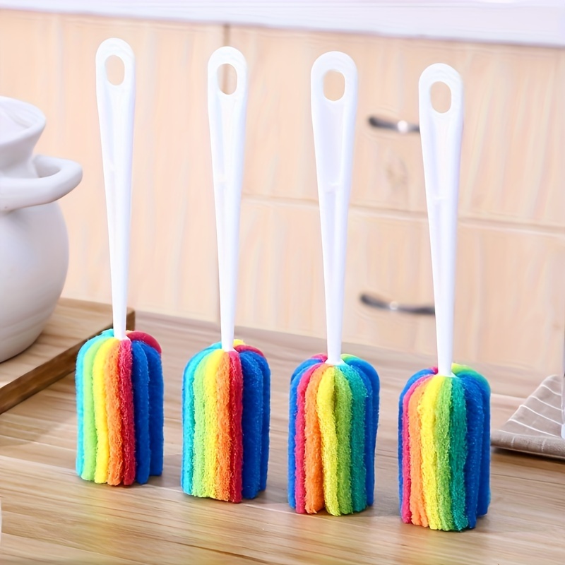 4 Rainbow-colored Cleaning Brushes For The Kitchen, Featuring Long Handles, Suitable For Washing Glass Bottles And Cups