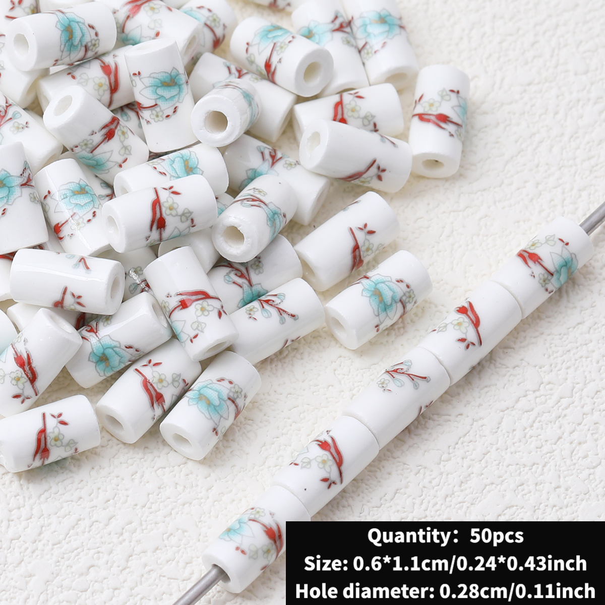 Cute Ceramic Decal Cylindrical Beads, 20pcs Set for DIY