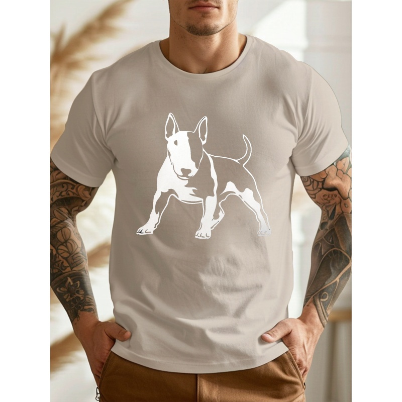 

Men's Bull Terrier Silhouette Graphic Tee - Casual Crew Neck Short Sleeve T-shirt, Lightweight & Comfy For Summer