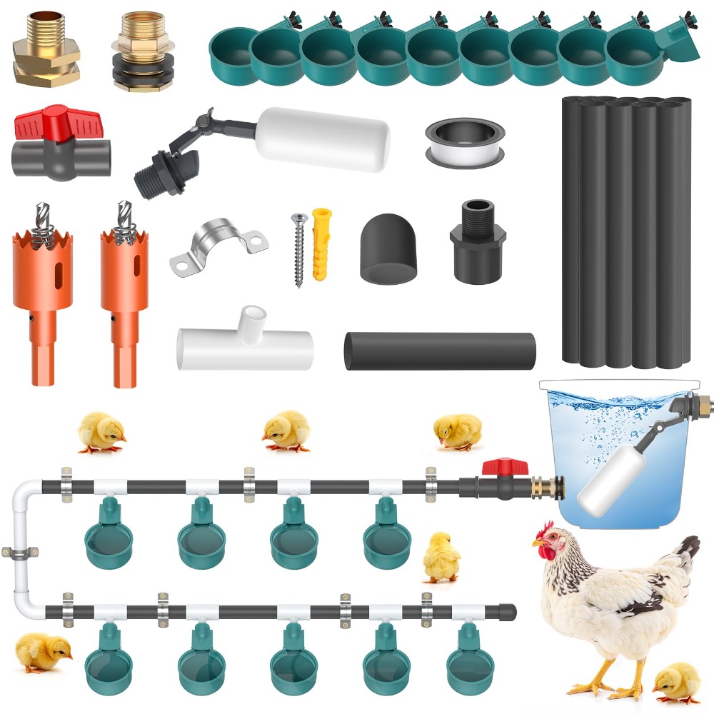 Zree Poultry Drinking Water Pipe Kit With Cups & Pvc Fittings Leak-proof Design