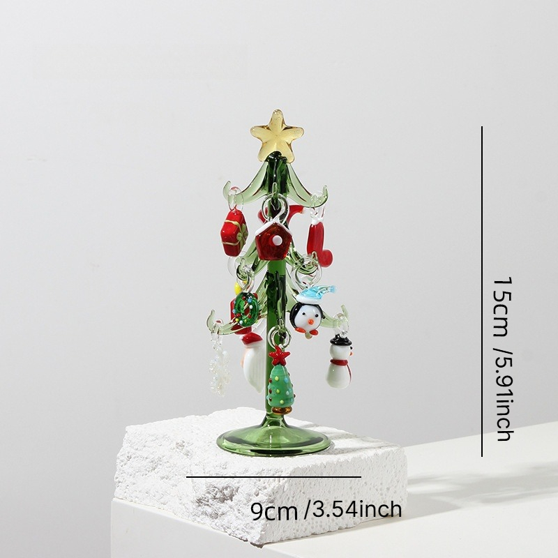 Image of 1 Set Handmade Glass Christmas Ornament Set, Mini Glass Figurines Christmas Tree Wreath Snowman Pendants, Collectible Decorations For Crafts, Collectible Figurines