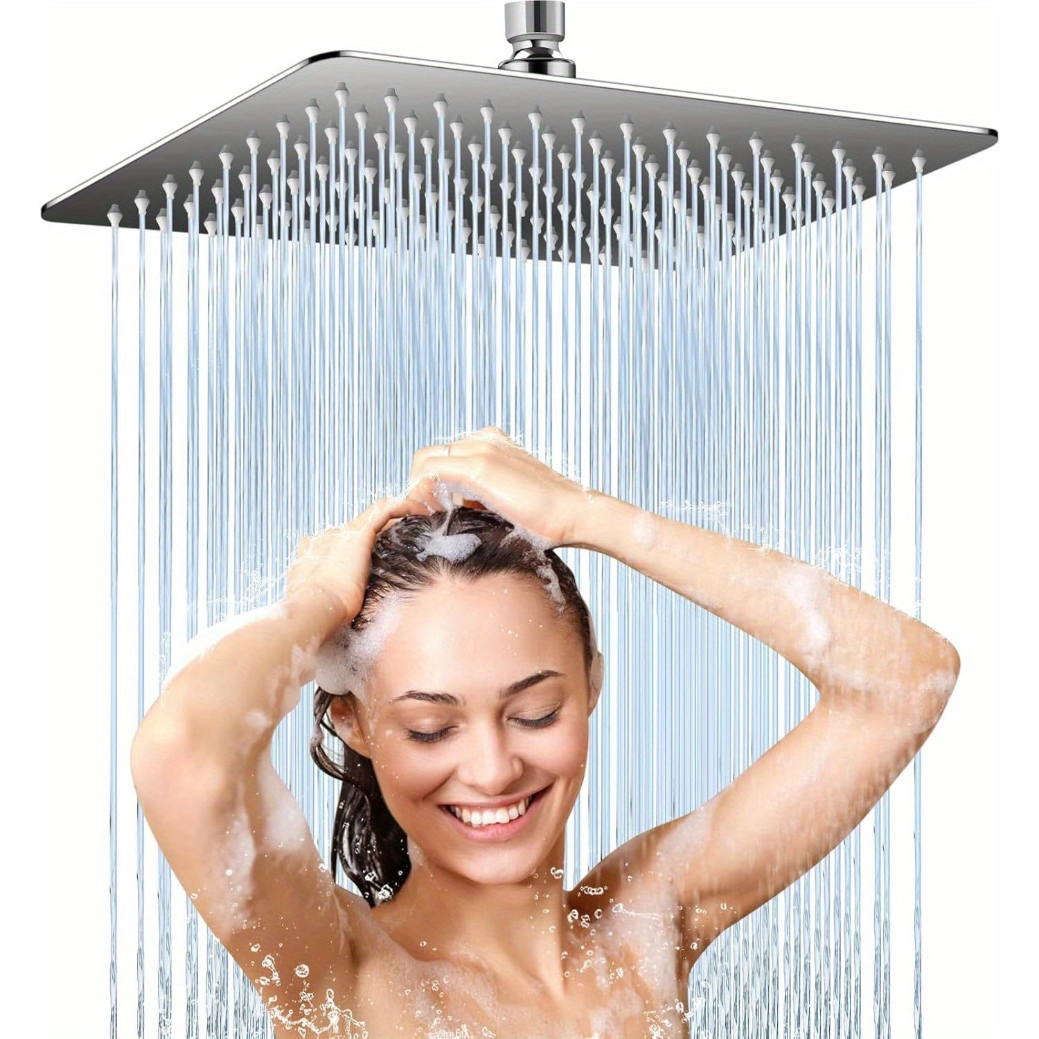 Bohemian-style Showerhead – Rectangular Design With High Pressure And Coverage, Fully Metal Wall-mounted 360° Adjustable, Polished Chrome End, (no Power Required)