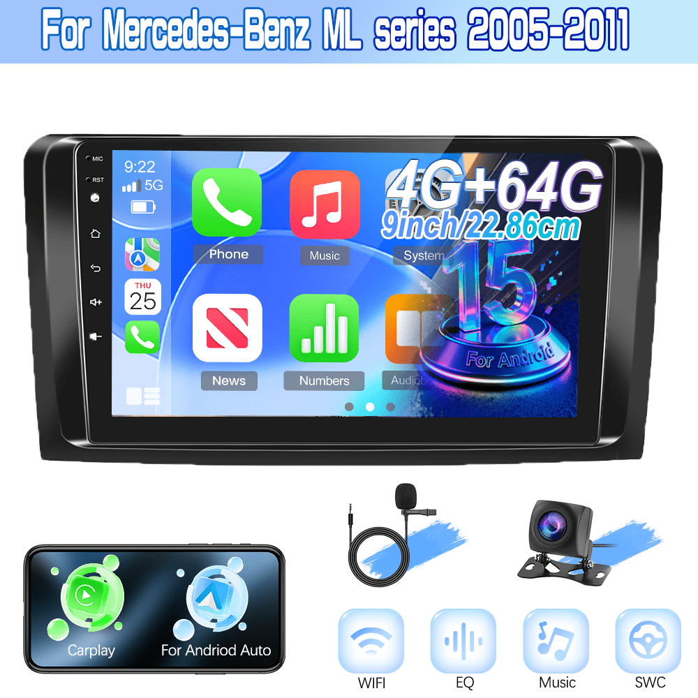 For Mercedes-benz 2005-2011 15 4g+64g Car Radio, 9-inch Touch Display, Featuring Integrated Canbus And , Built-in Fm/rds, Bluetooth 5.0 + Reversing