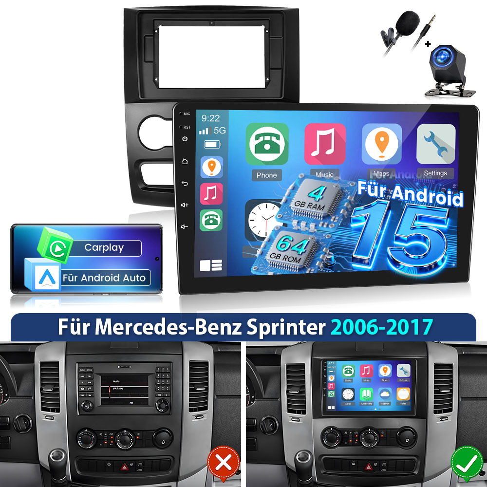 Image of 4gb+64gb 15 Autoradio Radio For Sprinter 2006-2017 Car Stereo With Auto, 10.1 Inch Ips Screen Radio With Gps Navi, Wifi, Eq, Swc
