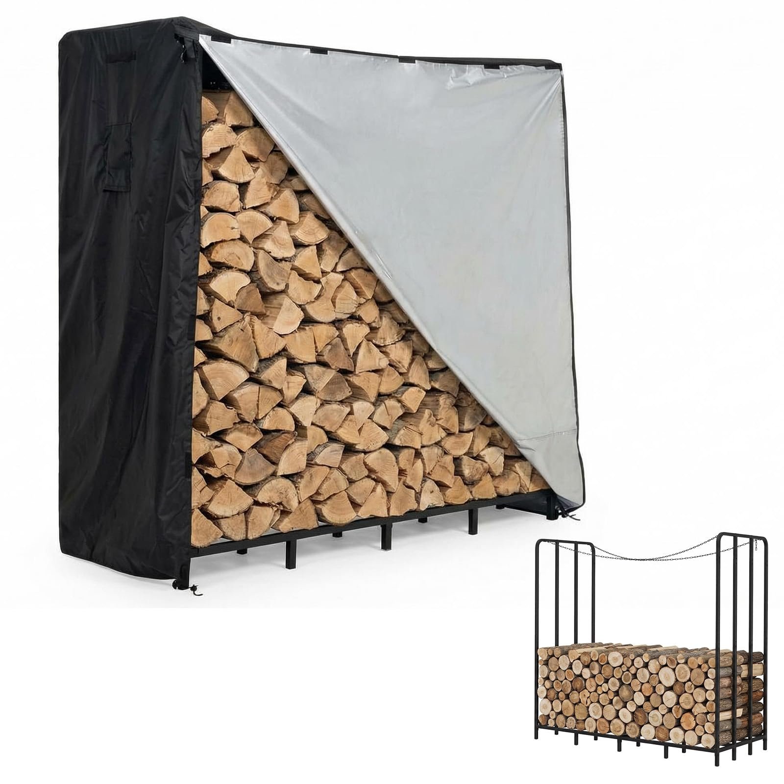 Image of 6ft Heavy Duty Firewood Rack With Waterproof Cover, Metal Outdoor Log Rack With Adjustable Leveling Feet And Tool Pocket, Weather Resistant Firewood Storage For Patio And Fireplace