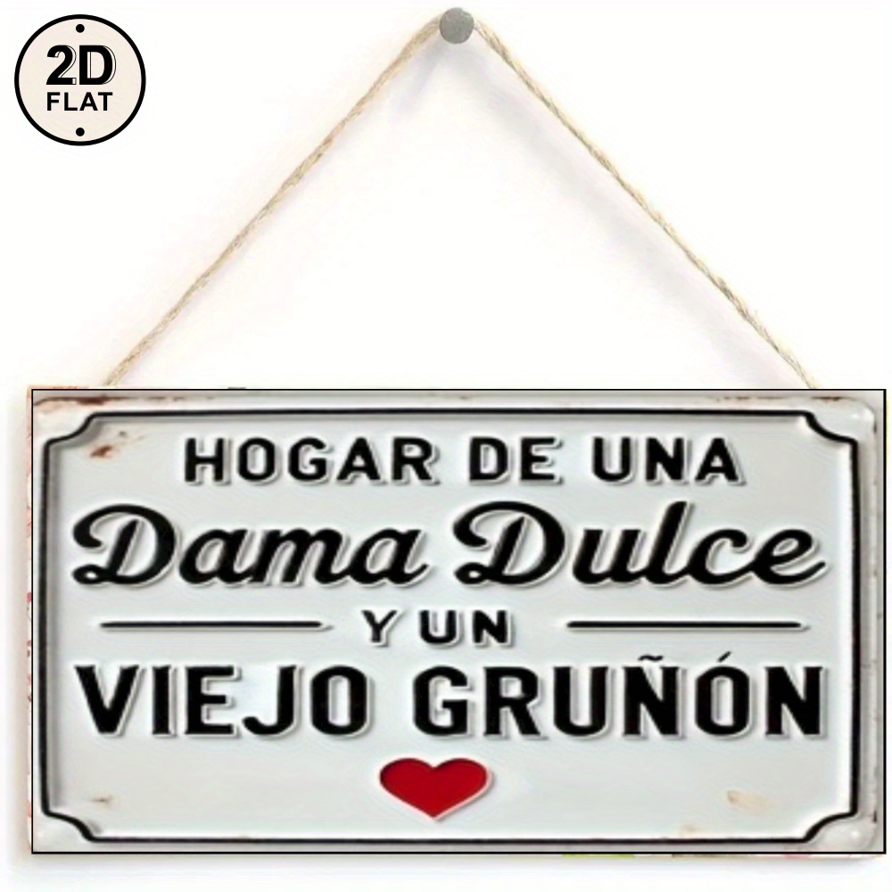 TEMU Letrero decorativo de pared 2D , estilo vintage de granja "El hogar de dama y malhumorado" - Acabado envejecido, placa de madera duradera con y