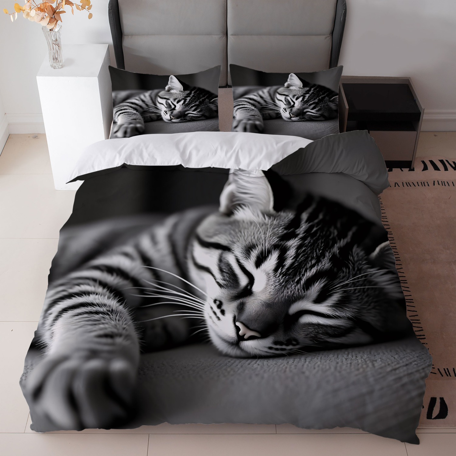 TEMU 3pcs Bedding Featuring A Black And White (includes 1 Duvet Cover And 2 Pillowcases, Core Not Included) For Bedroom Decoration