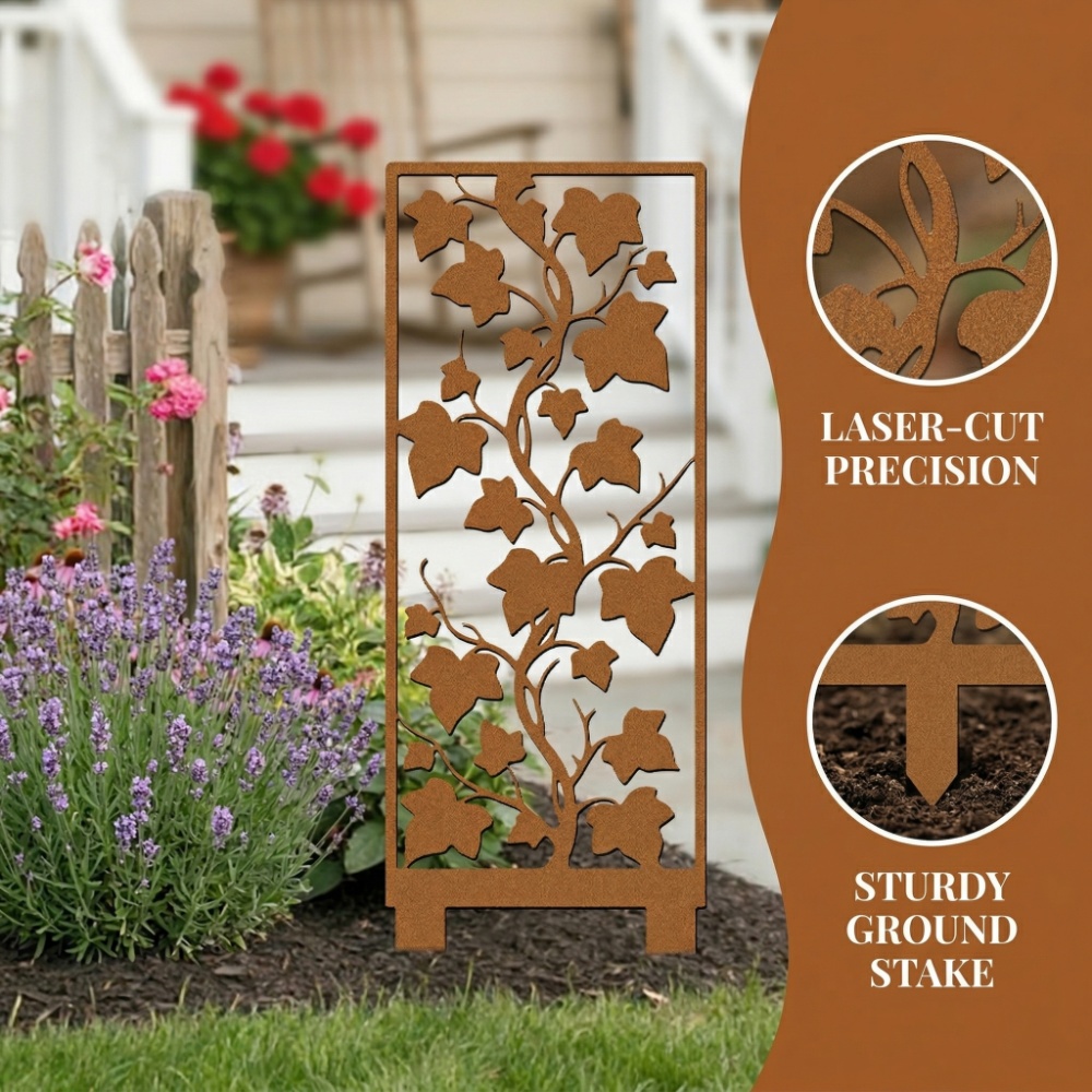 1pc Hand-Welded Wrought Iron Maple Leaf Screens, Rusty Privacy Screens, Garden Screens with Stands, And Garden Decorations Featuring Garden Stands