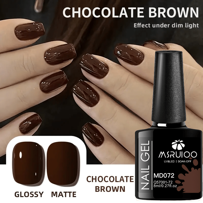 Image of 1pc Msruioo 0.27oz Chocolate Brown Gel Nail Polish -alcohol-free Semi-permanent Nail Gel, Soak-off /led , Long-lasting Rich Shade For Salon And Home Manicure Pedicure, Nail Care, , Smooth Application