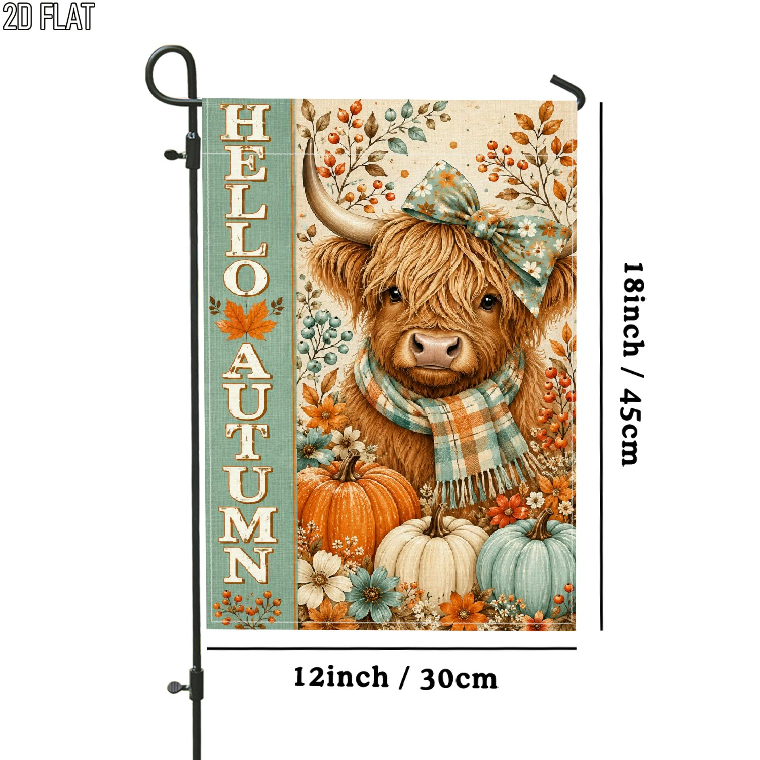 TEMU 2d Flat, 2d Plane - 1pc 2d Plane Outdoor Garden Flag, Autumn Country Pumpkin Floral Orange Double-sided Flag For Porch Decoration, Suitable For