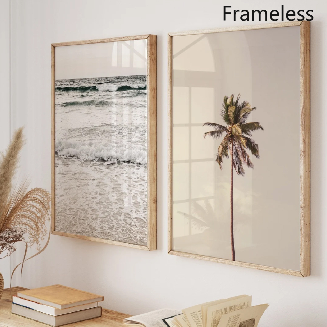 TEMU 2D , 2D , Juego de 2 piezas, de pared, Póster vintage, Impresión artística de playa con palmeras, Pintura en de costa tropical de suaves, Sin ,