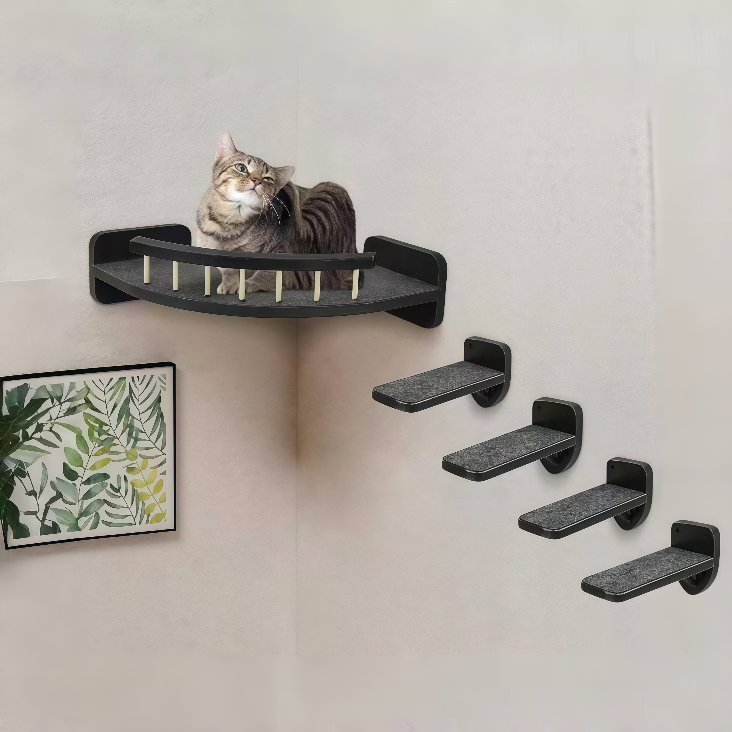 TEMU 5pcs Wall Mounted Cat Storage Perch Rack, Wooden Cat Climbing Shelf With , Soft Felt Padded Cat Hammock Bed, Hanging Wall Cat Furniture Supports
