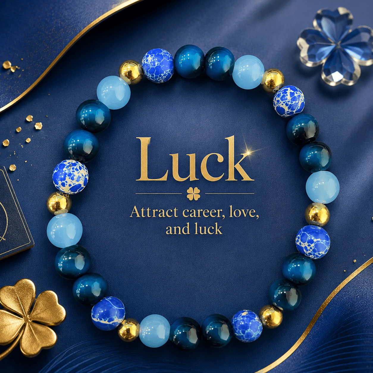 TEMU Ocean-themed Contrasting Light And Dark Blue Bead Bracelet, Featuring Deep Navy Blue Beads With Clear Blue Beads, Accented With Royal Blue Beads