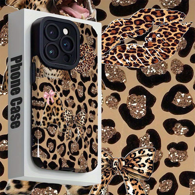 TEMU Phone Case: Leopard Print And Heart-shaped Decorative Pattern Vertical Stripe Veneer Phone Case For Iphone 16/iphone 15/iphone 16 Pro Max/iphone