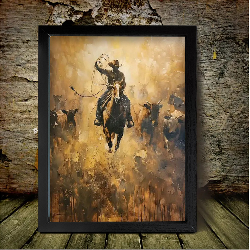 

1pc Cowboy Riding Horse Canvas Wall Art With Black Frame - Vibrant, Ready-to-hang Decor For , Ideal Gift For Western Enthusiasts, Fits Living Room, Birthday & , 2d, Best For Christmas, Room Decor