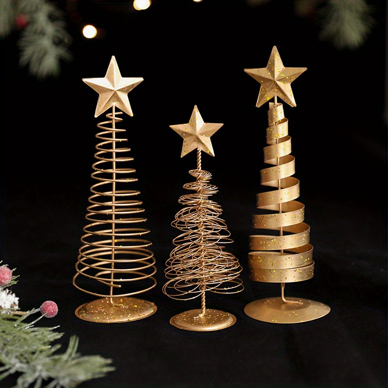 

3pcs Set Christmas Trees, 7" -topped Spiral Design - Tabletop Decor For Holiday , Living Room, Bedroom, Fireplace - Ideal Christmas, Thanksgiving & New Year Gifts, Christmas Decor