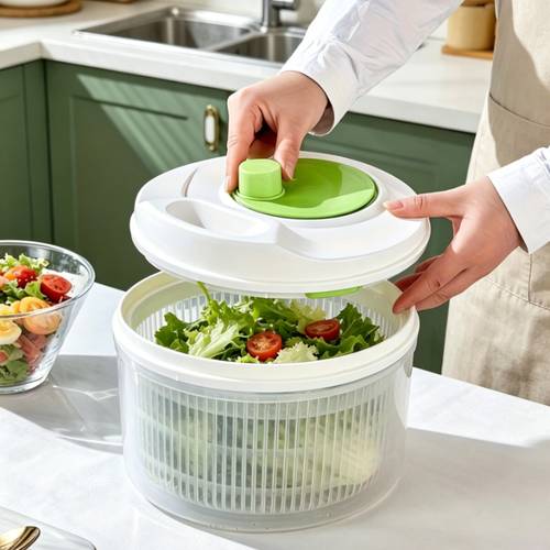 Multifunctional, Colorful Salad Spinner/Dehydrator; Manual Fruit And Vegetable Dryer; Fruit Washing Bowl; Dual-Layer Draining And Washing Bowl; -Resistant; Made of PP Material