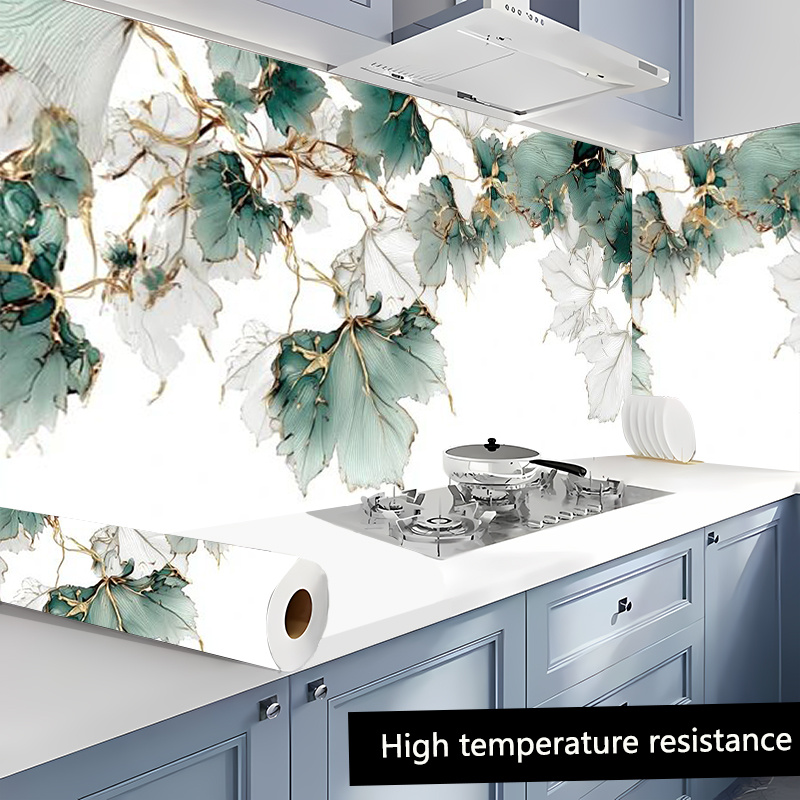 TEMU 1 Roll Green Pattern Self-adhesive Wallpaper - Waterproof, Oil-proof & Heat-resistant Removable Vinyl Wallpaper With Textured End, /remove,