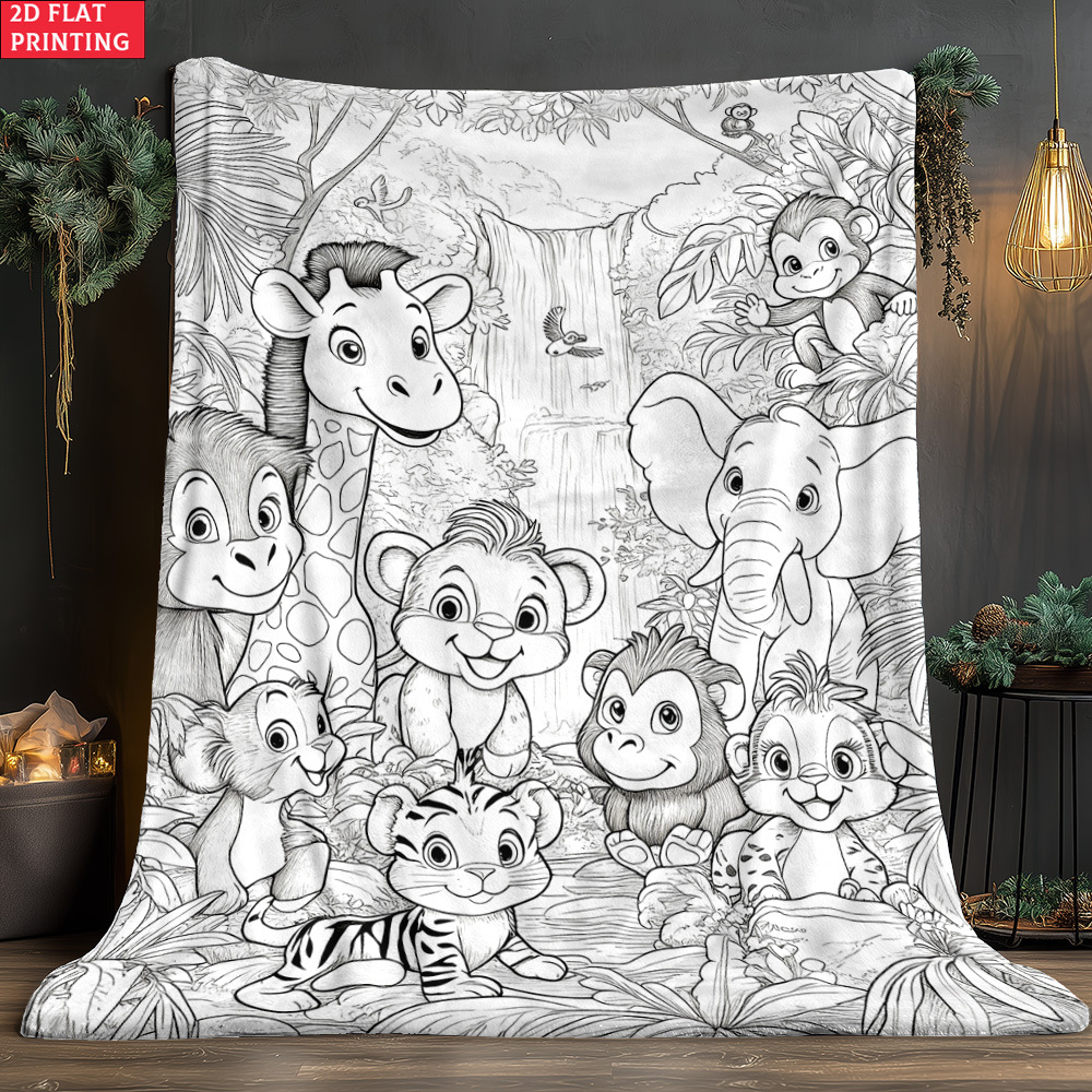 TEMU Couverture de coloriage d'animaux de la forêt 2D plate, 1 pièce, portable pour l'extérieur - Couverture de literie légère , convient pour les
