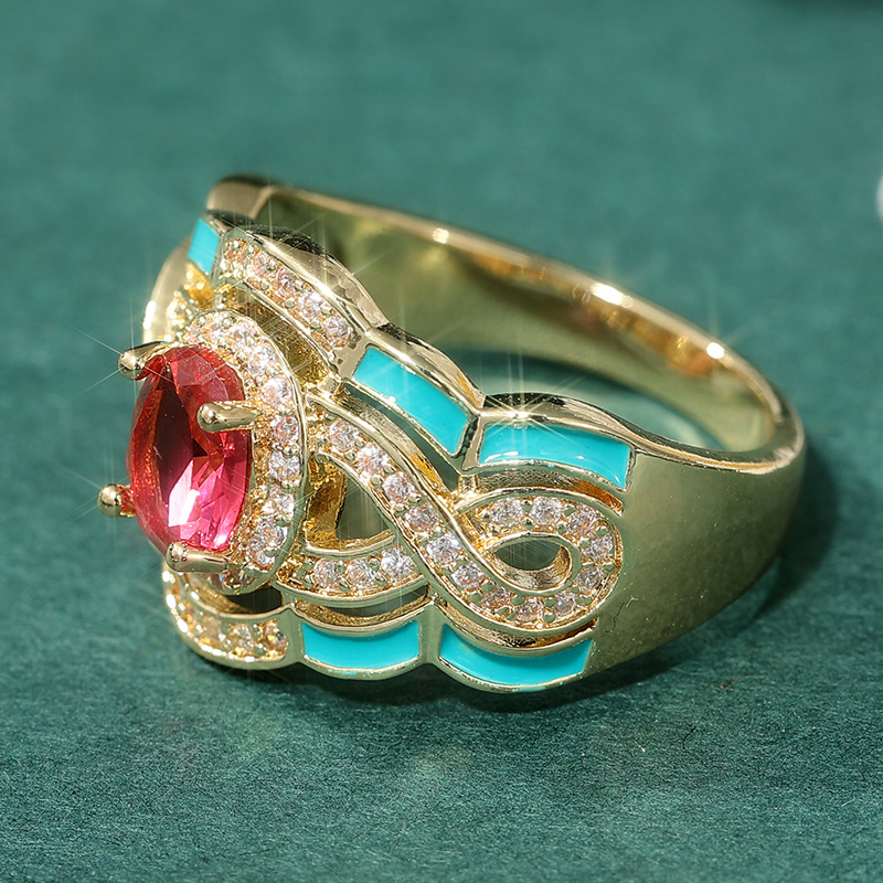 Retro Court Style Red & White Synthetic Zirconia Ring