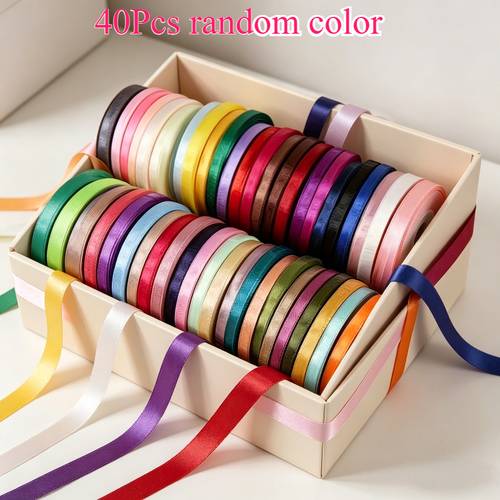 item picture 40pcs colorful ribbon set multi functional bright bows colored satin ribbon set 5 meters per roll utility ribbons for gift wrapping bow making bouquet balloon party decor crafts wedding christmas valentines day