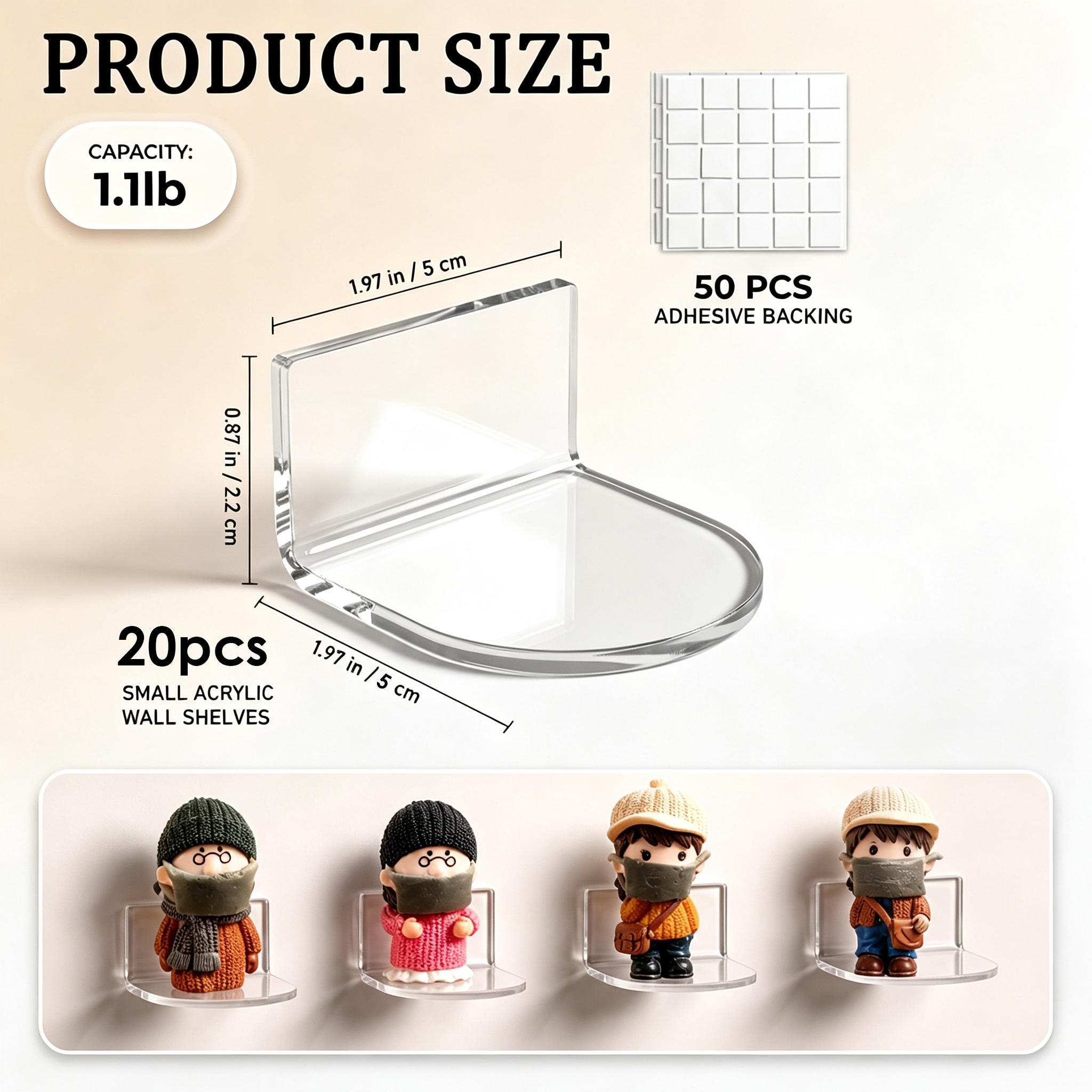TEMU 20pcs Thick Acrylic Mini Floating Wall Shelves With Adhesive And , Wall Mount Display Racks For Models, Blind Boxes, Collectibles And Toys,