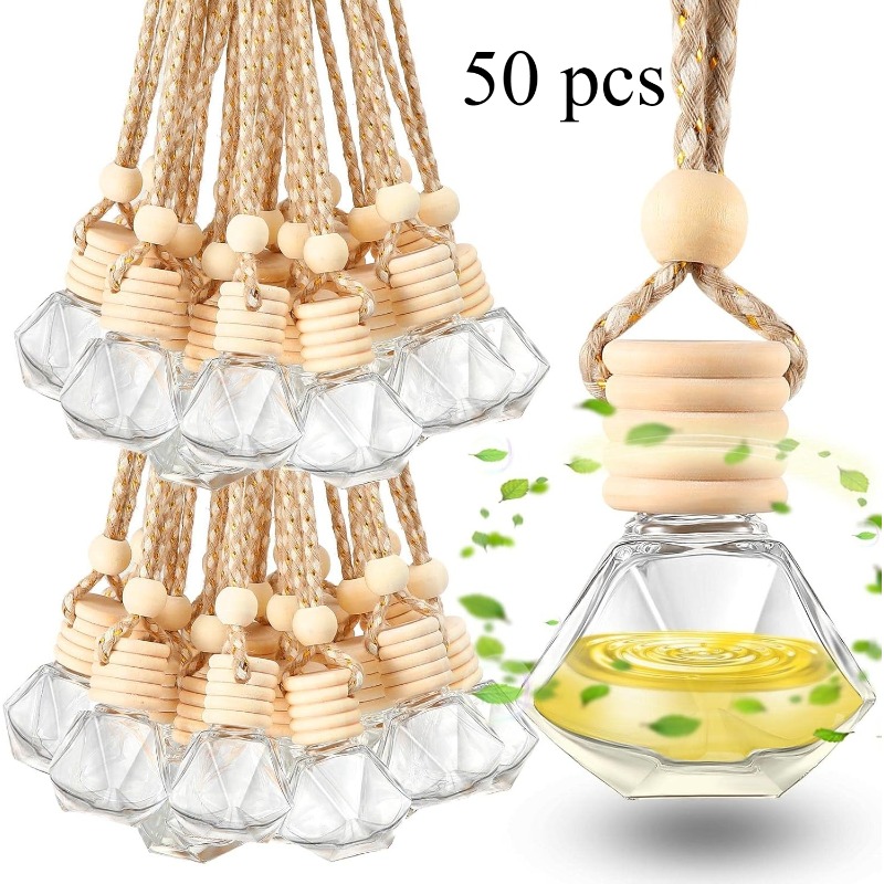 TEMU 50pcs Car Air Freshener Hanging Bottle Empty Glass Perfume Diffuser Bottles Refillable Car Air Freshener Pendant Aromatherapy Fragrance Vials