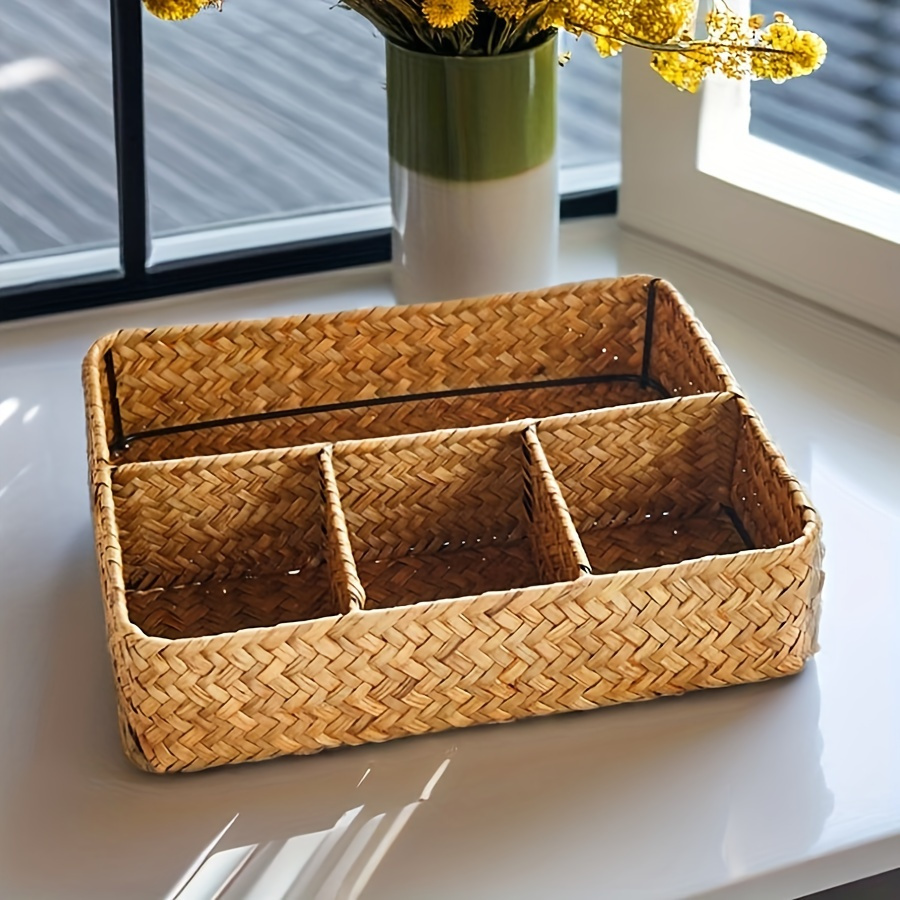 

Chic Wicker Storage Box With Viewing Window - Multi-compartment Organizer For Desk Decor, Baskets, Bins & Containers For