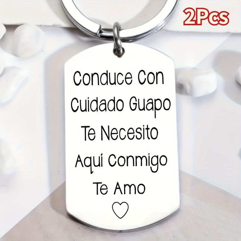 

2pcs Elegant Spanish Engraved Keychains, Stainless Safe Tag, Key Ring For Husband Boyfriend, Valentine's Day Gift