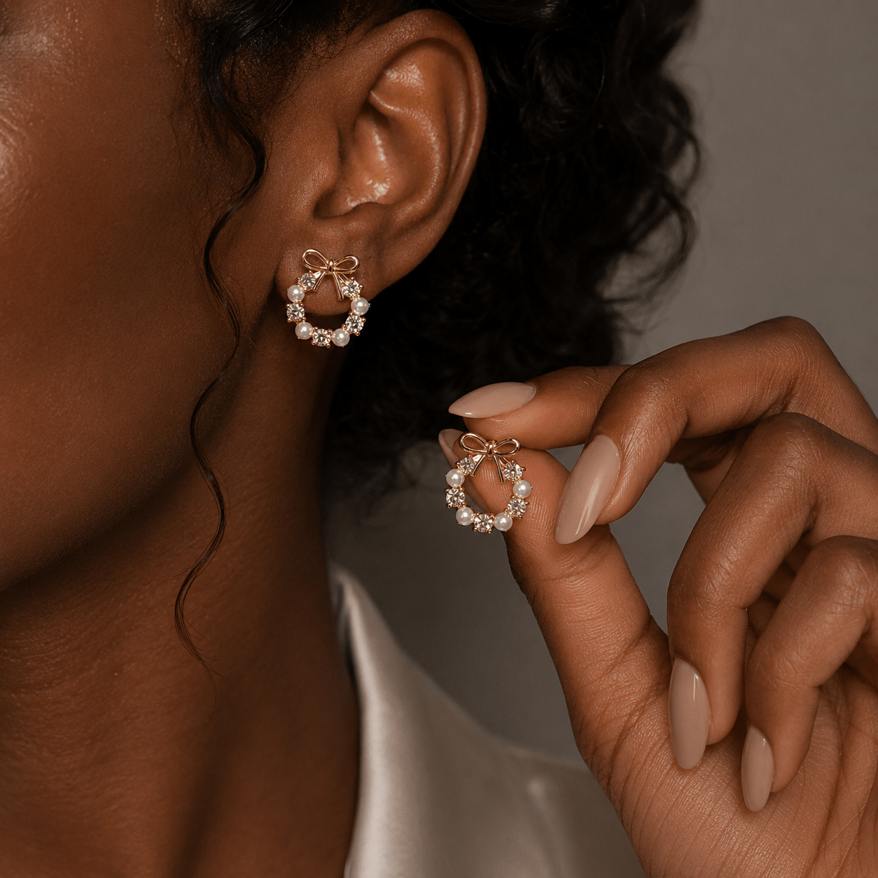 TEMU Schleifen-Ohrstecker für Damen, Kranz-Ohrringe, elegante Kreis-Ohrringe, Koketter Brautschmuck, Geschenk für Sie