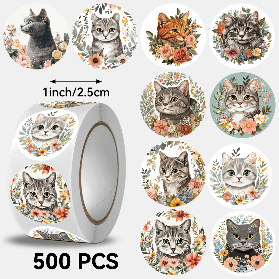 TEMU 500pcs Cat Flowers Pattern Stickers, Perfect As Gifts For Holidays, Birthdays, Or Everyday Gatherings. Suitable For Notebooks, Tablets, Guitars,