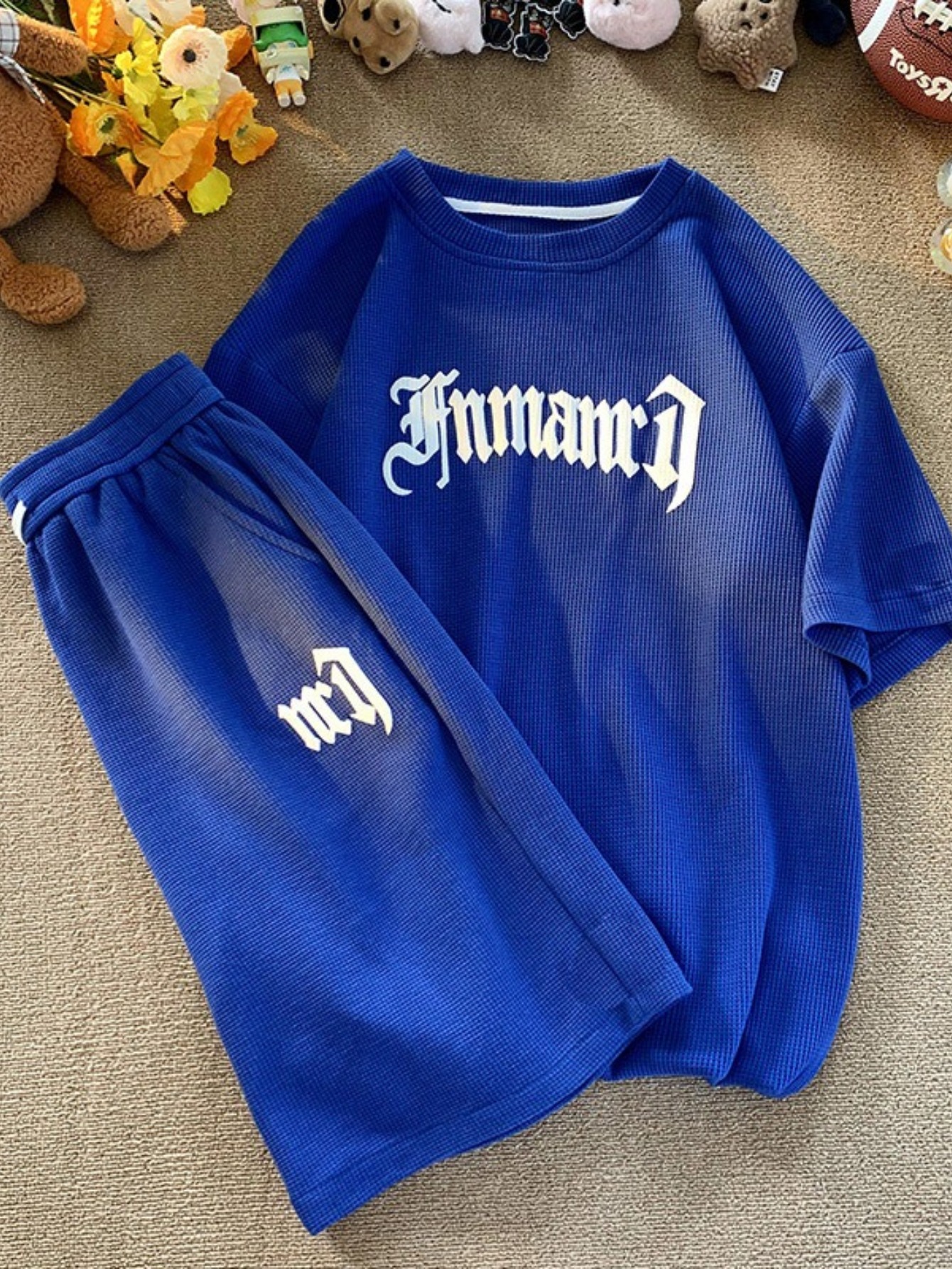 2026 waffle casual sportswear set for men loose and breathable t shirt for summer autumn and winter with y   on the sleeves